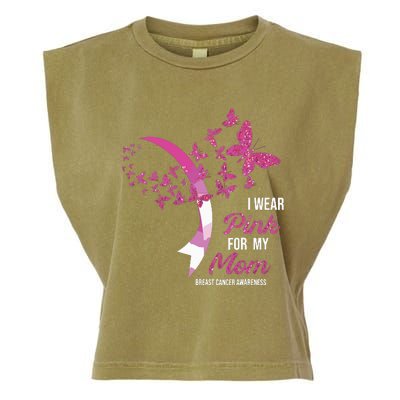 I Wear Pink For My Mom Breast Cancer Awareness Butterflies Garment-Dyed Women's Muscle Tee