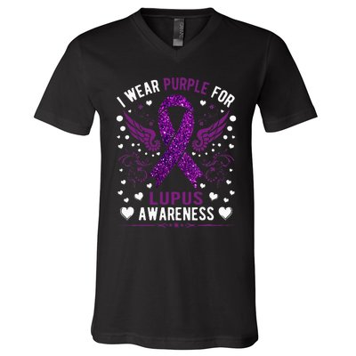 I Wear Purple For Lupus Awareness V-Neck T-Shirt