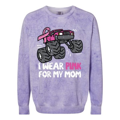 I Wear Pink For My Mom Monster Truck Breast Cancer Kids Boy Colorblast Crewneck Sweatshirt