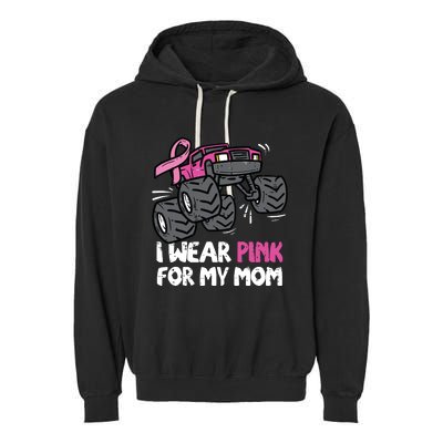 I Wear Pink For My Mom Monster Truck Breast Cancer Kids Boy Garment-Dyed Fleece Hoodie