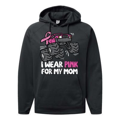 I Wear Pink For My Mom Monster Truck Breast Cancer Kids Boy Performance Fleece Hoodie