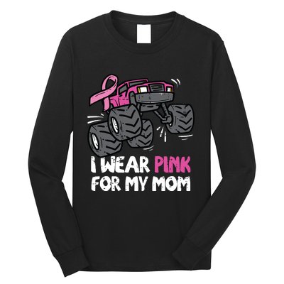 I Wear Pink For My Mom Monster Truck Breast Cancer Kids Boy Long Sleeve Shirt