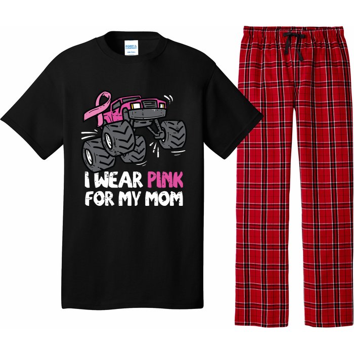 I Wear Pink For My Mom Monster Truck Breast Cancer Kids Boy Pajama Set