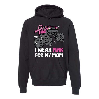 I Wear Pink For My Mom Monster Truck Breast Cancer Kids Boy Premium Hoodie