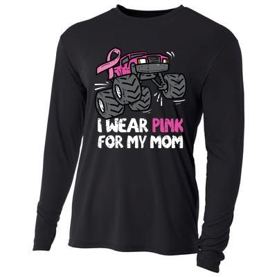 I Wear Pink For My Mom Monster Truck Breast Cancer Kids Boy Cooling Performance Long Sleeve Crew