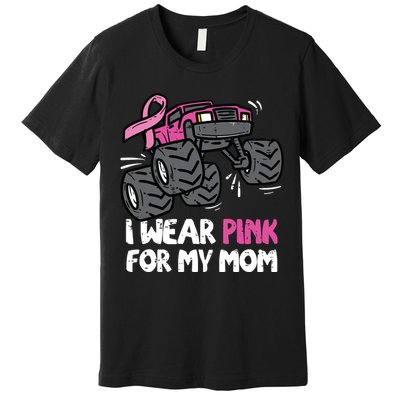 I Wear Pink For My Mom Monster Truck Breast Cancer Kids Boy Premium T-Shirt