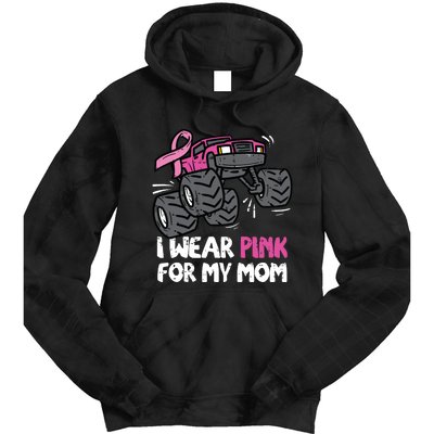 I Wear Pink For My Mom Monster Truck Breast Cancer Kids Boy Tie Dye Hoodie