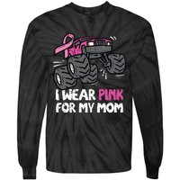 I Wear Pink For My Mom Monster Truck Breast Cancer Kids Boy Tie-Dye Long Sleeve Shirt