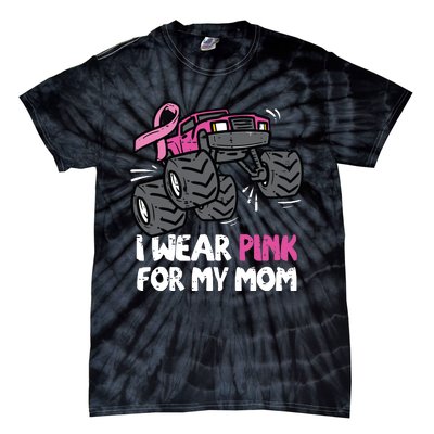 I Wear Pink For My Mom Monster Truck Breast Cancer Kids Boy Tie-Dye T-Shirt