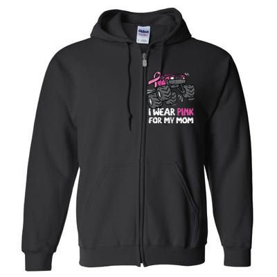 I Wear Pink For My Mom Monster Truck Breast Cancer Kids Boy Full Zip Hoodie