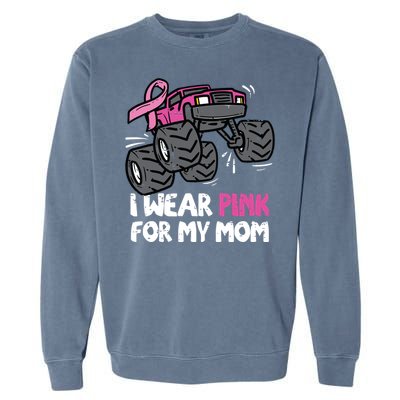 I Wear Pink For My Mom Monster Truck Breast Cancer Kids Boy Garment-Dyed Sweatshirt