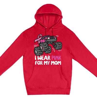 I Wear Pink For My Mom Monster Truck Breast Cancer Kids Boy Premium Pullover Hoodie