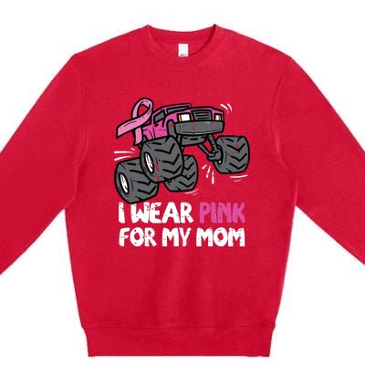 I Wear Pink For My Mom Monster Truck Breast Cancer Kids Boy Premium Crewneck Sweatshirt