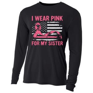 I Wear Pink For My Sister Breast Cancer Awareness Usa Flag Cooling Performance Long Sleeve Crew