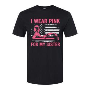 I Wear Pink For My Sister Breast Cancer Awareness Usa Flag Softstyle CVC T-Shirt