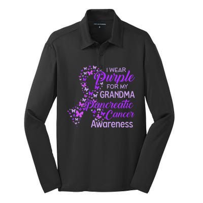 I Wear Purple For My Grandma Pancreatic Cancer Awareness Silk Touch Performance Long Sleeve Polo