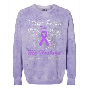 I Wear Purple For My Husband AlzheimerS Awareness Butterfly Colorblast Crewneck Sweatshirt