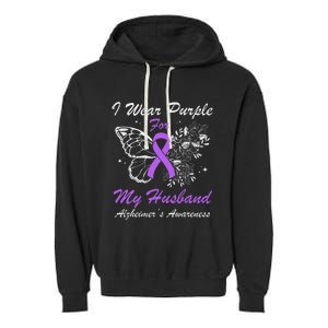 I Wear Purple For My Husband AlzheimerS Awareness Butterfly Garment-Dyed Fleece Hoodie