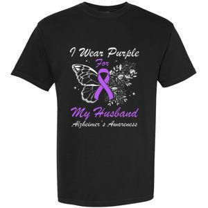 I Wear Purple For My Husband AlzheimerS Awareness Butterfly Garment-Dyed Heavyweight T-Shirt