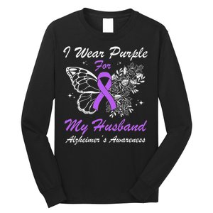 I Wear Purple For My Husband AlzheimerS Awareness Butterfly Long Sleeve Shirt