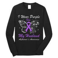 I Wear Purple For My Husband AlzheimerS Awareness Butterfly Long Sleeve Shirt