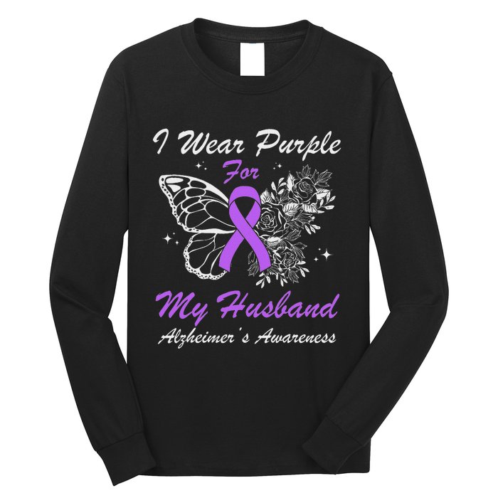 I Wear Purple For My Husband AlzheimerS Awareness Butterfly Long Sleeve Shirt