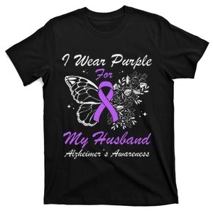 I Wear Purple For My Husband AlzheimerS Awareness Butterfly T-Shirt