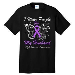 I Wear Purple For My Husband AlzheimerS Awareness Butterfly Tall T-Shirt