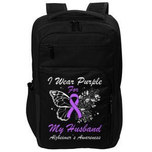 I Wear Purple For My Husband AlzheimerS Awareness Butterfly Impact Tech Backpack