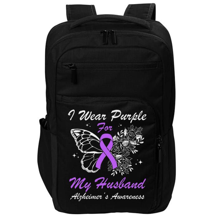 I Wear Purple For My Husband AlzheimerS Awareness Butterfly Impact Tech Backpack