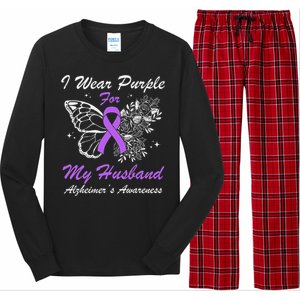 I Wear Purple For My Husband AlzheimerS Awareness Butterfly Long Sleeve Pajama Set