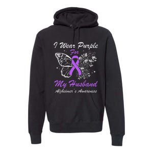 I Wear Purple For My Husband AlzheimerS Awareness Butterfly Premium Hoodie