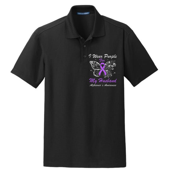 I Wear Purple For My Husband AlzheimerS Awareness Butterfly Dry Zone Grid Polo