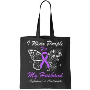 I Wear Purple For My Husband AlzheimerS Awareness Butterfly Tote Bag