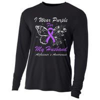 I Wear Purple For My Husband AlzheimerS Awareness Butterfly Cooling Performance Long Sleeve Crew