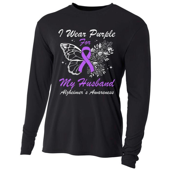 I Wear Purple For My Husband AlzheimerS Awareness Butterfly Cooling Performance Long Sleeve Crew