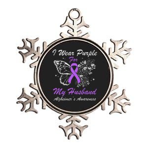 I Wear Purple For My Husband AlzheimerS Awareness Butterfly Metallic Star Ornament