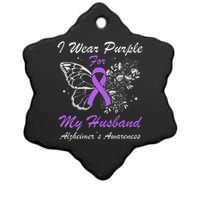 I Wear Purple For My Husband AlzheimerS Awareness Butterfly Ceramic Star Ornament