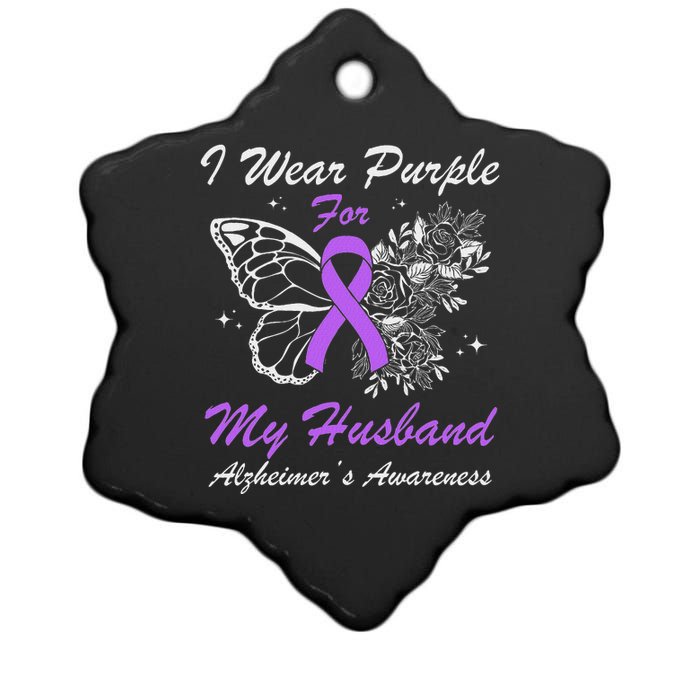 I Wear Purple For My Husband AlzheimerS Awareness Butterfly Ceramic Star Ornament