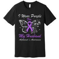 I Wear Purple For My Husband AlzheimerS Awareness Butterfly Premium T-Shirt