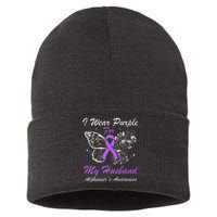 I Wear Purple For My Husband AlzheimerS Awareness Butterfly Sustainable Knit Beanie