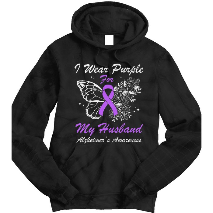 I Wear Purple For My Husband AlzheimerS Awareness Butterfly Tie Dye Hoodie