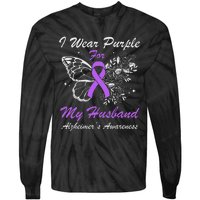 I Wear Purple For My Husband AlzheimerS Awareness Butterfly Tie-Dye Long Sleeve Shirt