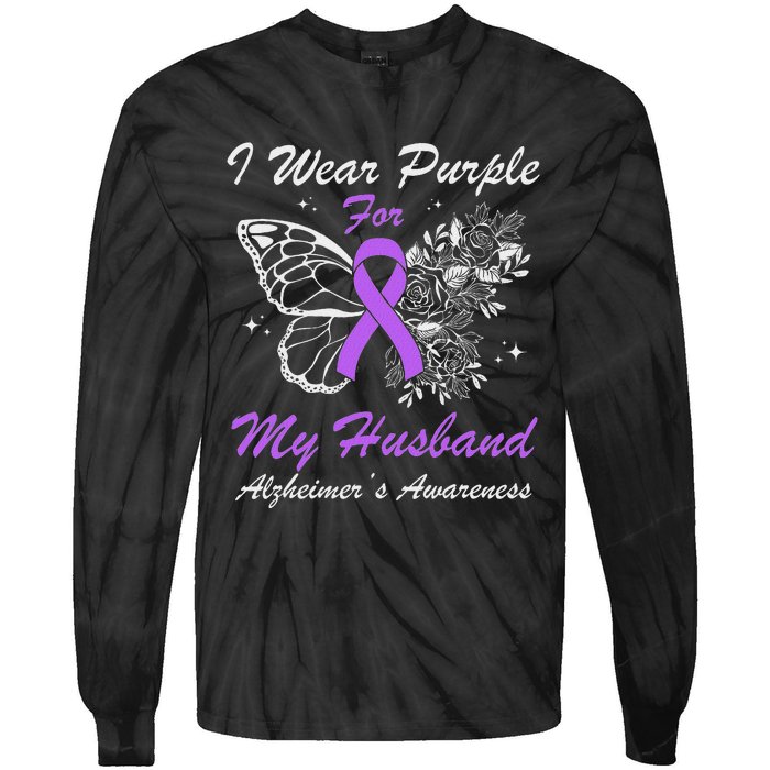 I Wear Purple For My Husband AlzheimerS Awareness Butterfly Tie-Dye Long Sleeve Shirt