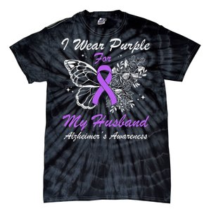 I Wear Purple For My Husband AlzheimerS Awareness Butterfly Tie-Dye T-Shirt