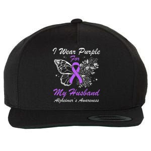 I Wear Purple For My Husband AlzheimerS Awareness Butterfly Wool Snapback Cap