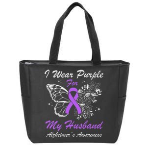 I Wear Purple For My Husband AlzheimerS Awareness Butterfly Zip Tote Bag