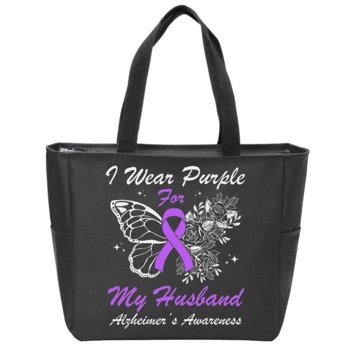 I Wear Purple For My Husband AlzheimerS Awareness Butterfly Zip Tote Bag