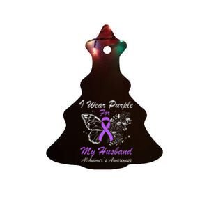 I Wear Purple For My Husband AlzheimerS Awareness Butterfly Ceramic Tree Ornament