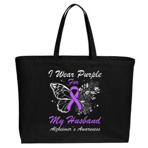 I Wear Purple For My Husband AlzheimerS Awareness Butterfly Cotton Canvas Jumbo Tote